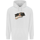 A Funny Cat Peeking From a Ripped Top Childrens Kids Hoodie White