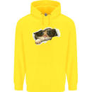 A Funny Cat Peeking From a Ripped Top Childrens Kids Hoodie Yellow
