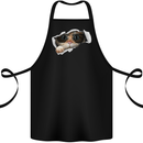 A Funny Cat Peeking From a Ripped Top Cotton Apron 100% Organic Black