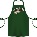A Funny Cat Peeking From a Ripped Top Cotton Apron 100% Organic Forest Green