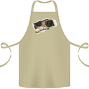 A Funny Cat Peeking From a Ripped Top Cotton Apron 100% Organic Khaki