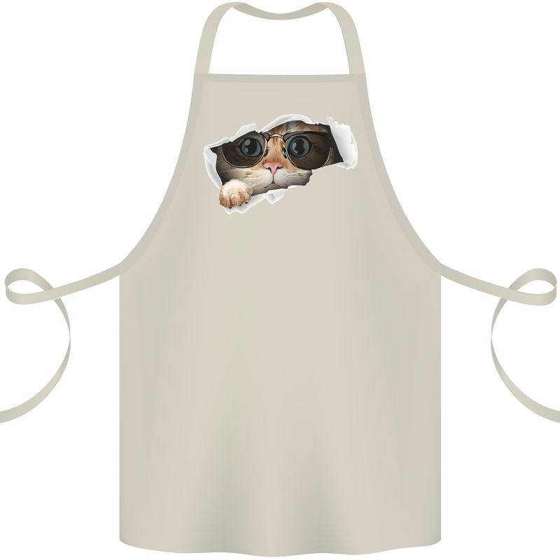 A Funny Cat Peeking From a Ripped Top Cotton Apron 100% Organic Natural