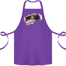 A Funny Cat Peeking From a Ripped Top Cotton Apron 100% Organic Purple
