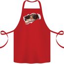 A Funny Cat Peeking From a Ripped Top Cotton Apron 100% Organic Red