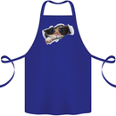 A Funny Cat Peeking From a Ripped Top Cotton Apron 100% Organic Royal Blue