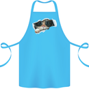A Funny Cat Peeking From a Ripped Top Cotton Apron 100% Organic Turquoise