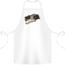 A Funny Cat Peeking From a Ripped Top Cotton Apron 100% Organic White