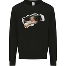A Funny Cat Peeking From a Ripped Top Kids Sweatshirt Jumper Black
