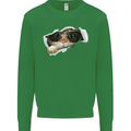 A Funny Cat Peeking From a Ripped Top Kids Sweatshirt Jumper Irish Green