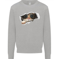 A Funny Cat Peeking From a Ripped Top Kids Sweatshirt Jumper Sports Grey