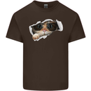 A Funny Cat Peeking From a Ripped Top Kids T-Shirt Childrens Chocolate
