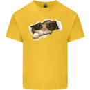A Funny Cat Peeking From a Ripped Top Kids T-Shirt Childrens Yellow