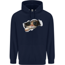 A Funny Cat Peeking From a Ripped Top Mens 80% Cotton Hoodie Navy Blue