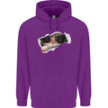 A Funny Cat Peeking From a Ripped Top Mens 80% Cotton Hoodie Purple