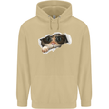 A Funny Cat Peeking From a Ripped Top Mens 80% Cotton Hoodie Sand