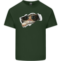 A Funny Cat Peeking From a Ripped Top Mens Cotton T-Shirt Tee Top Forest Green