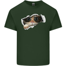A Funny Cat Peeking From a Ripped Top Mens Cotton T-Shirt Tee Top Forest Green