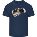 A Funny Cat Peeking From a Ripped Top Mens Cotton T-Shirt Tee Top Navy Blue