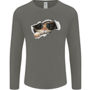 A Funny Cat Peeking From a Ripped Top Mens Long Sleeve T-Shirt Charcoal