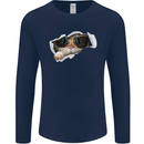 A Funny Cat Peeking From a Ripped Top Mens Long Sleeve T-Shirt Navy Blue