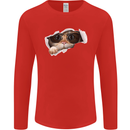 A Funny Cat Peeking From a Ripped Top Mens Long Sleeve T-Shirt Red