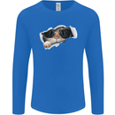 A Funny Cat Peeking From a Ripped Top Mens Long Sleeve T-Shirt Royal Blue