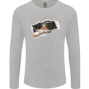 A Funny Cat Peeking From a Ripped Top Mens Long Sleeve T-Shirt Sports Grey