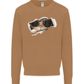 A Funny Cat Peeking From a Ripped Top Mens Sweatshirt Jumper Caramel Latte