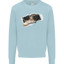 A Funny Cat Peeking From a Ripped Top Mens Sweatshirt Jumper Light Blue