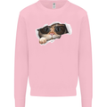 A Funny Cat Peeking From a Ripped Top Mens Sweatshirt Jumper Light Pink