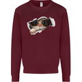 A Funny Cat Peeking From a Ripped Top Mens Sweatshirt Jumper Maroon