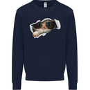 A Funny Cat Peeking From a Ripped Top Mens Sweatshirt Jumper Navy Blue