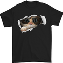 A Funny Cat Peeking From a Ripped Top Mens T-Shirt Cotton Gildan Black