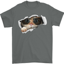 A Funny Cat Peeking From a Ripped Top Mens T-Shirt Cotton Gildan Charcoal