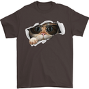 A Funny Cat Peeking From a Ripped Top Mens T-Shirt Cotton Gildan Dark Chocolate