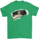 A Funny Cat Peeking From a Ripped Top Mens T-Shirt Cotton Gildan Irish Green