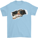 A Funny Cat Peeking From a Ripped Top Mens T-Shirt Cotton Gildan Light Blue