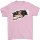 A Funny Cat Peeking From a Ripped Top Mens T-Shirt Cotton Gildan Light Pink