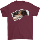 A Funny Cat Peeking From a Ripped Top Mens T-Shirt Cotton Gildan Maroon