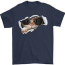 A Funny Cat Peeking From a Ripped Top Mens T-Shirt Cotton Gildan Navy Blue