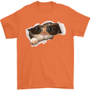 A Funny Cat Peeking From a Ripped Top Mens T-Shirt Cotton Gildan Orange