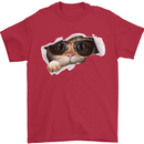 A Funny Cat Peeking From a Ripped Top Mens T-Shirt Cotton Gildan Red