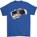A Funny Cat Peeking From a Ripped Top Mens T-Shirt Cotton Gildan Royal Blue