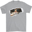 A Funny Cat Peeking From a Ripped Top Mens T-Shirt Cotton Gildan Sports Grey