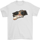 A Funny Cat Peeking From a Ripped Top Mens T-Shirt Cotton Gildan White