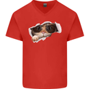 A Funny Cat Peeking From a Ripped Top Mens V-Neck Cotton T-Shirt Red
