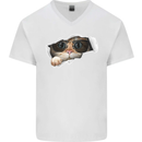 A Funny Cat Peeking From a Ripped Top Mens V-Neck Cotton T-Shirt White
