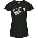 A Funny Cat Peeking From a Ripped Top Womens Petite Cut T-Shirt Black