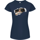 A Funny Cat Peeking From a Ripped Top Womens Petite Cut T-Shirt Navy Blue