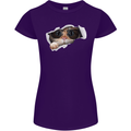 A Funny Cat Peeking From a Ripped Top Womens Petite Cut T-Shirt Purple